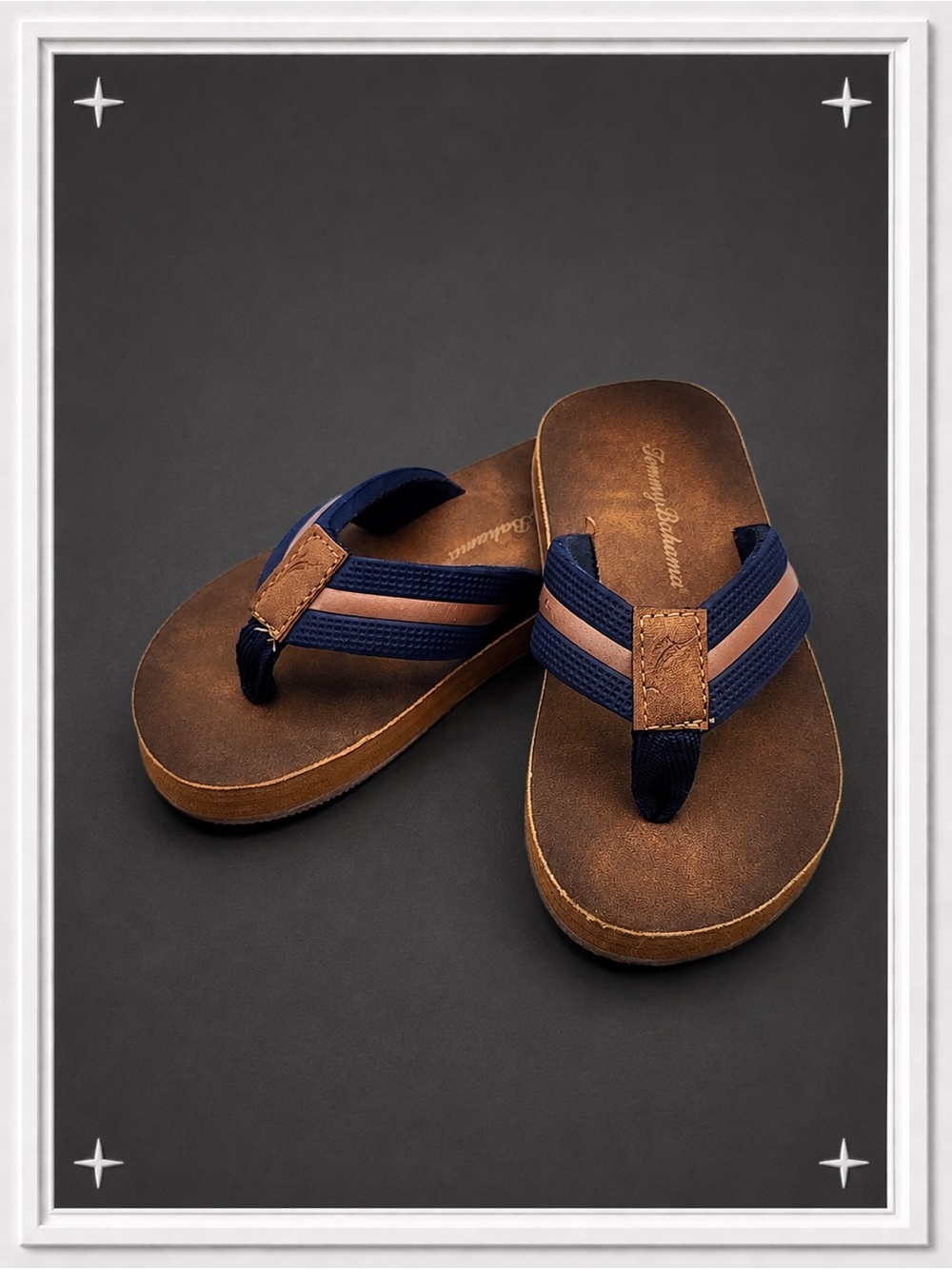 Brown/Navy Stripe Flip Flops | Kid's 10-11
